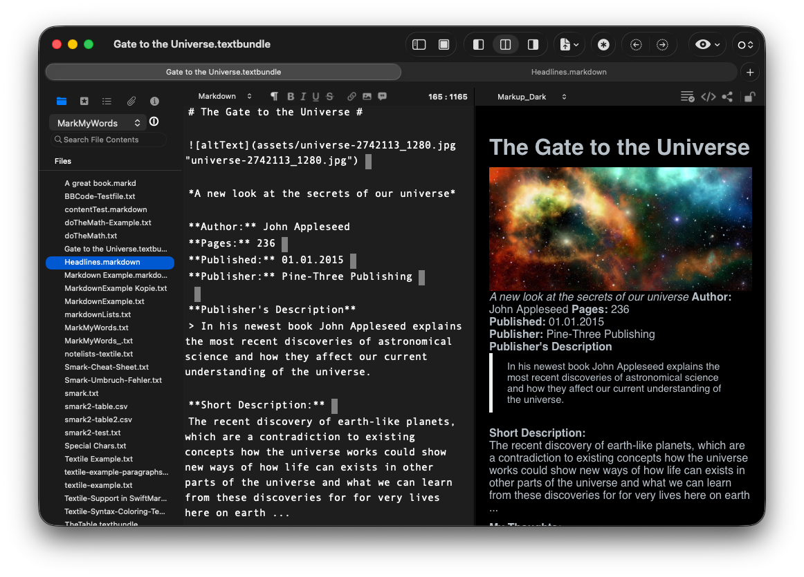 MarkMyWords Document Window